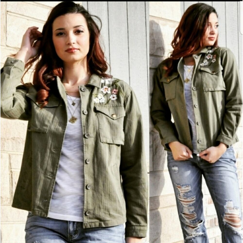Roly Poly floral embroidered button up jacket green multicolor small - Picture 6 of 8